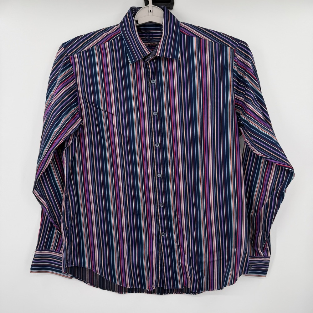 Bugatchi Uomo Mens Classic Fit Multi Color Striped Long Sleeve Button Down Shirt